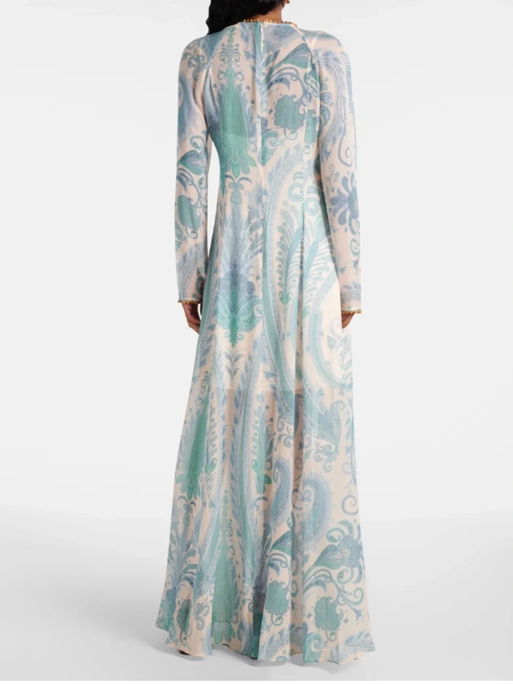 Zimmermann Cream and Light Blue Paisley Long-Sleeve Maxi Dress - Picture 4 of 13